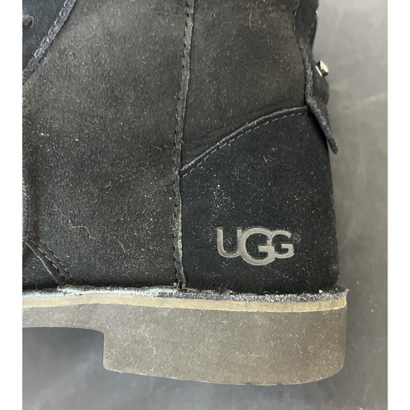 Women's UGG Quincy Suede Sheepskin Lace-Up Winter Boots Black Size 7 #1012359 FS - Picture 8 of 10
